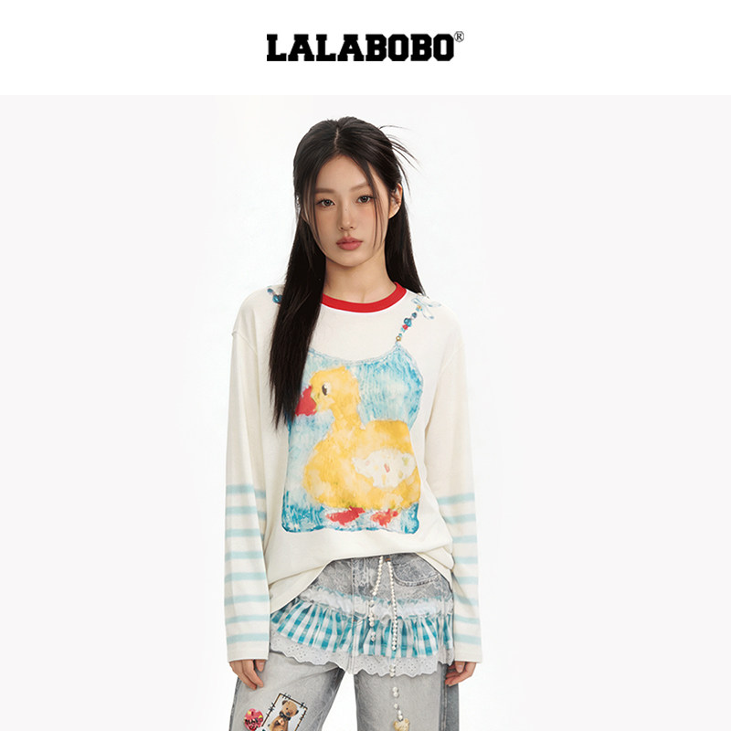 【上岸系列】LALABOBO长袖T恤卫衣26年夏新潮原创高级感涂鸦上衣