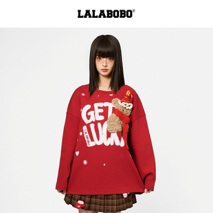 潮牌小熊上衣 LALABOBO流行春夏新年红卫衣女新款 商场同款