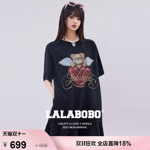 【商场同款】LALABOBO T恤连衣裙夏新款女原创潮短袖印花裙子