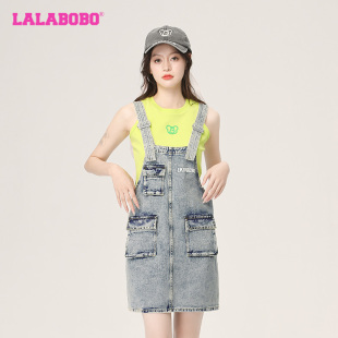 LBCB LALABOBO春季 中性风潮流A型牛仔背带连衣身裙 款 WLZY36 新品