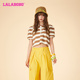 复古休闲条纹撞色欧若拉翻领T恤女LBDB LALABOBO25春季 新款 WSDT20