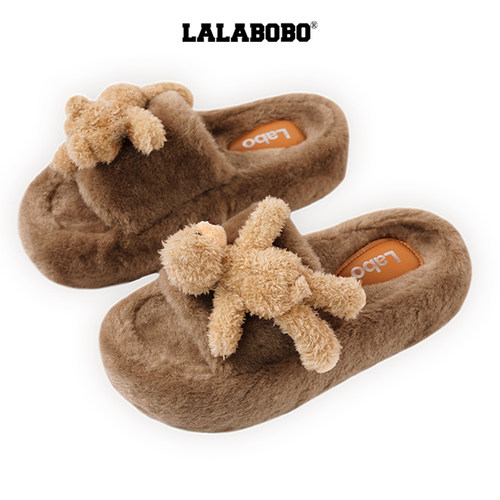 LALABOBO立体熊毛绒拖鞋
