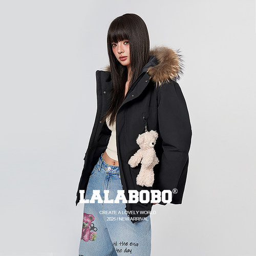 LALABOBO毛领工装羽绒服