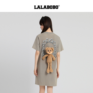 【玩偶熊系列】LALABOBO T恤连衣裙夏新款女原创短袖印花裙子