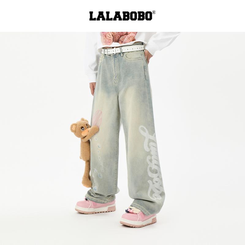 LALABOBO爱心小熊牛仔长裤
