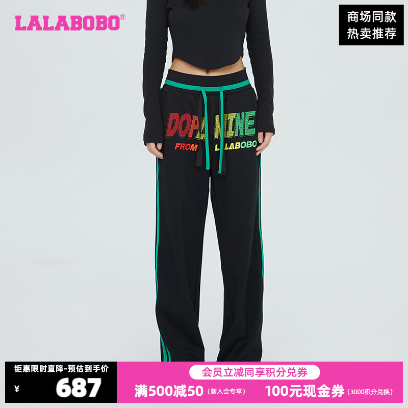 复古运动风LALABOBO春夏新品潮流侧边条针织休闲裤女|LBCC-WX