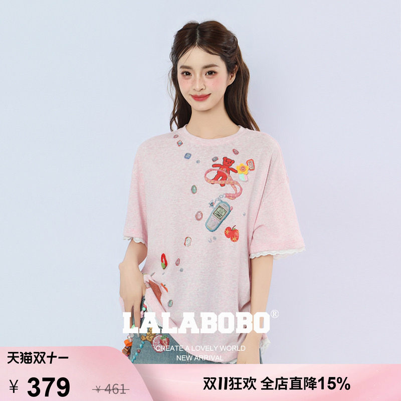 【赵一博同款】LALABOBO短袖T恤26年夏原创清新印花高街显瘦上衣