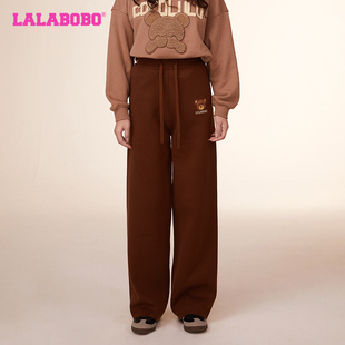 新品 LALABOBO秋季 暖阳熊高腰毛织休闲长裤 女 WXZC44 LBCC 美拉德