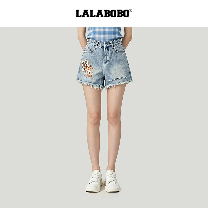 LALABOBO水果绣花牛仔短裤