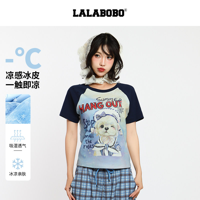 【凉感面料】LALABOBO短袖T恤26年夏新原创复古风修身高街上衣 - 实物图