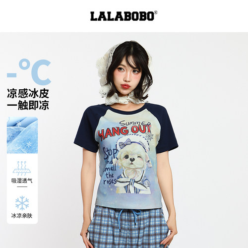 LALABOBO海军小狗短袖T