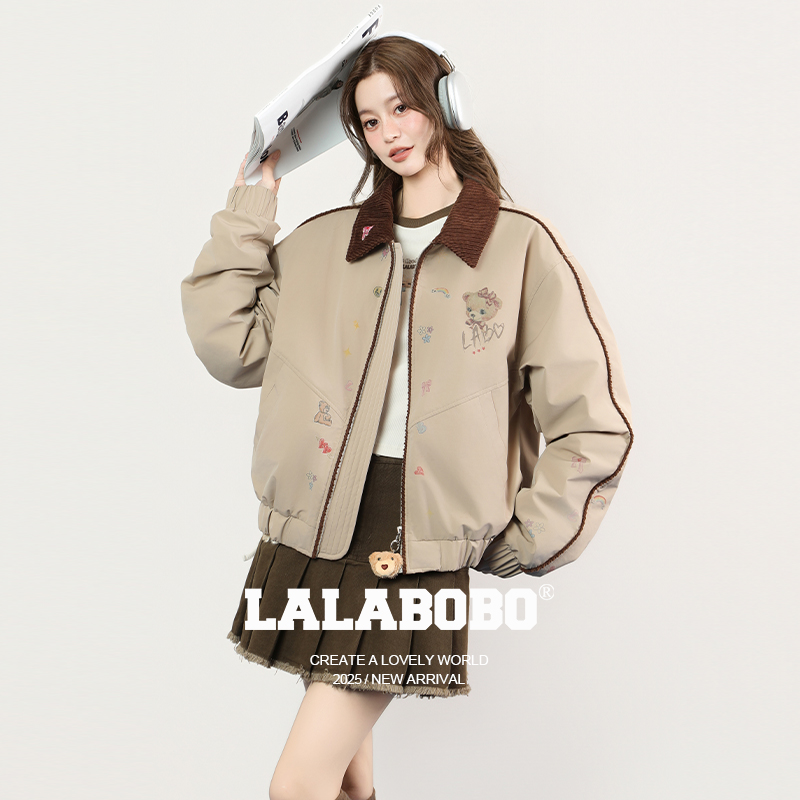 LALABOBO复古饼干熊加棉夹克