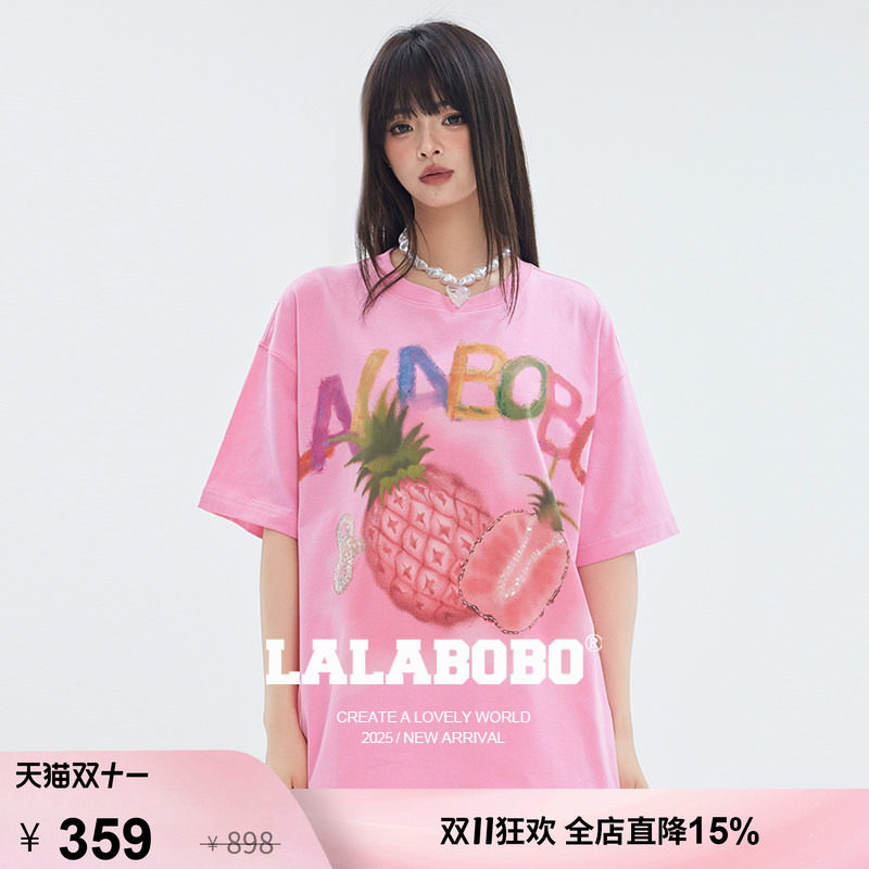 LALABOBO水果菠萝字母T恤