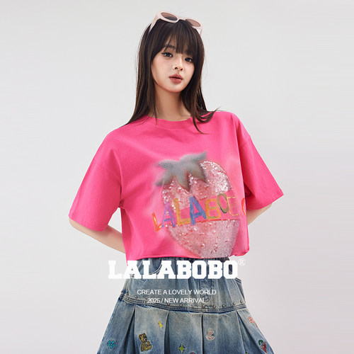 LALABOBO草莓字母短袖T恤