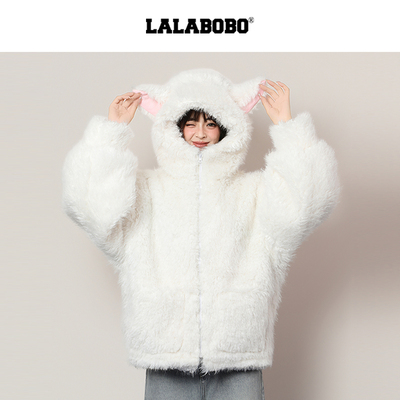 LALABOBO猫脸连帽毛绒