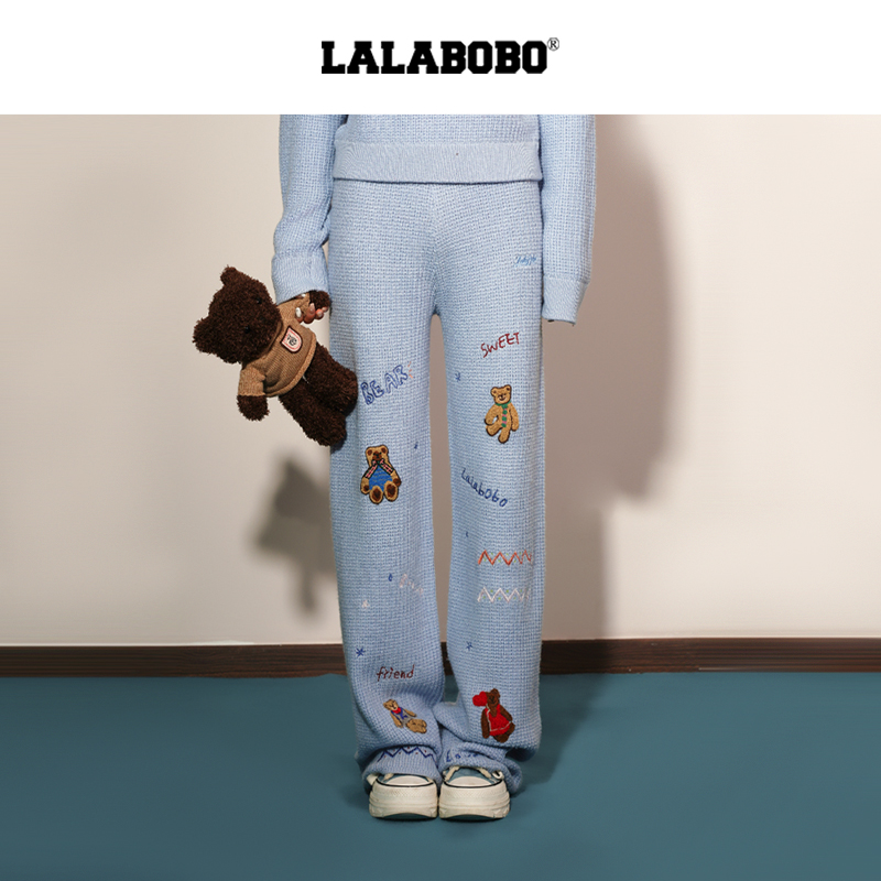 LALABOBO卡通小狗针织休闲卫裤