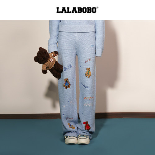 LALABOBO卡通小狗针织休闲卫裤