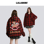 LALABOBO连帽衬衫 商场同款 25年冬新潮原创做旧格子风保暖外套
