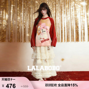 【张婉儿同款】LALABOBO卫衣T春复古红原创高级感圆领保暖上衣