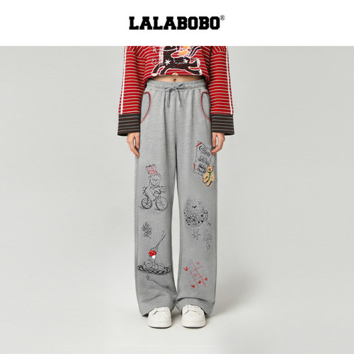 LALABOBO小熊印花爱心针织长裤