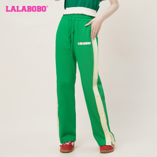 LBCB 女 WXZC19 开叉直角针织休闲长裤 复古运动风LALABOBO春夏新品