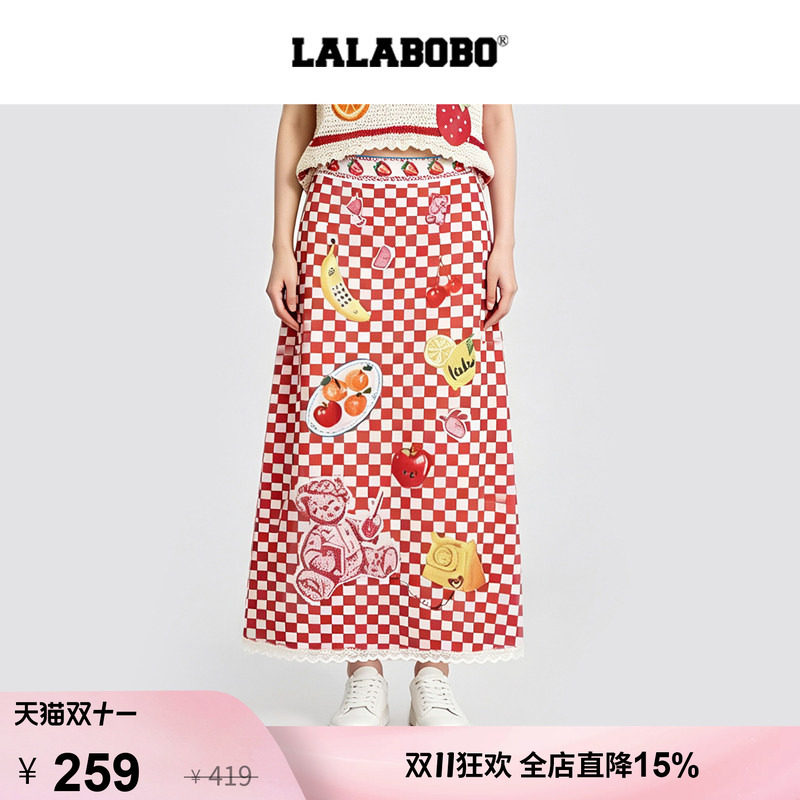 【复古野餐】LALABOBO格子半裙26年夏新原创清新印花高街显瘦裙子