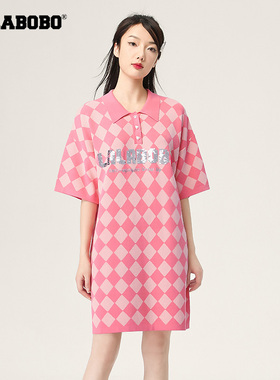 多巴胺LALABOBO秋季新潮流百搭翻领毛织短袖连衣身裙|LBCB-WLZY14