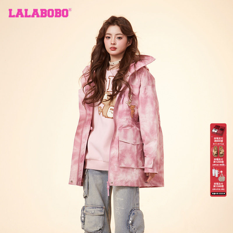 秦牛正威同款LALABOBO春新松弛感休闲复古运动风连帽风衣大码外套,女装/女士精品,短外套,淘宝优惠券,粉丝福利购,淘宝优惠卷