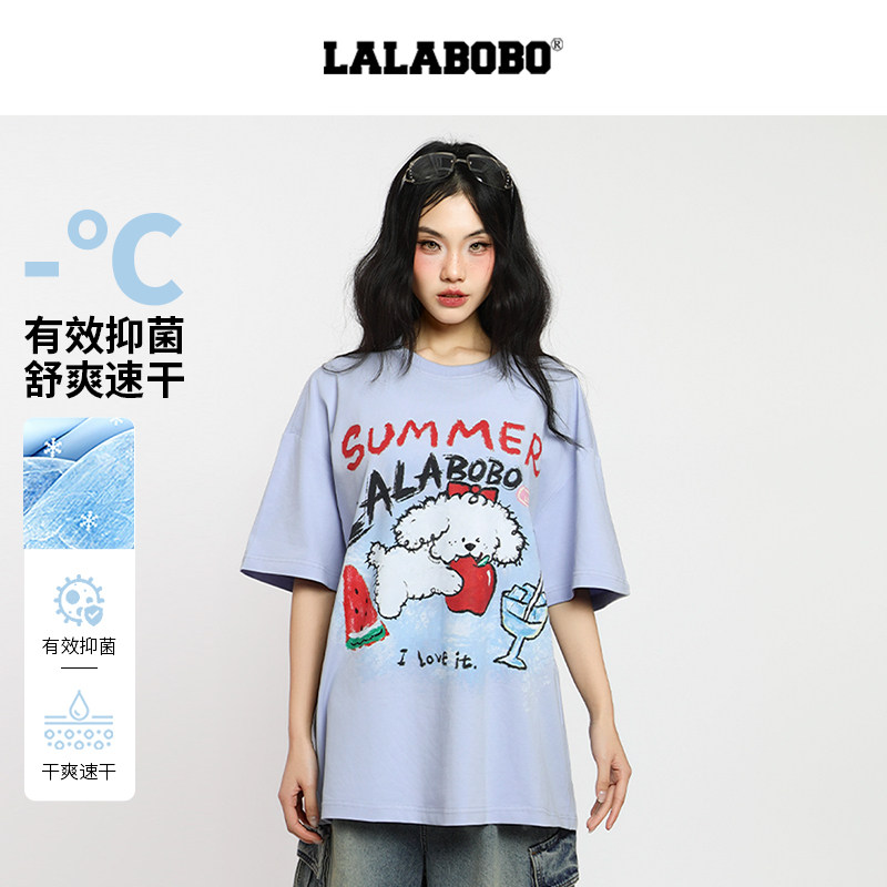 【快乐守护队】LALABOBO短袖T恤26年夏新原创奶油风印花圆领上衣