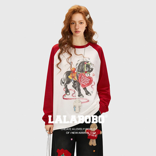 【穆祉丞同款】LALABOBO卫衣T恤26年春新原创撞色复古风保暖上衣