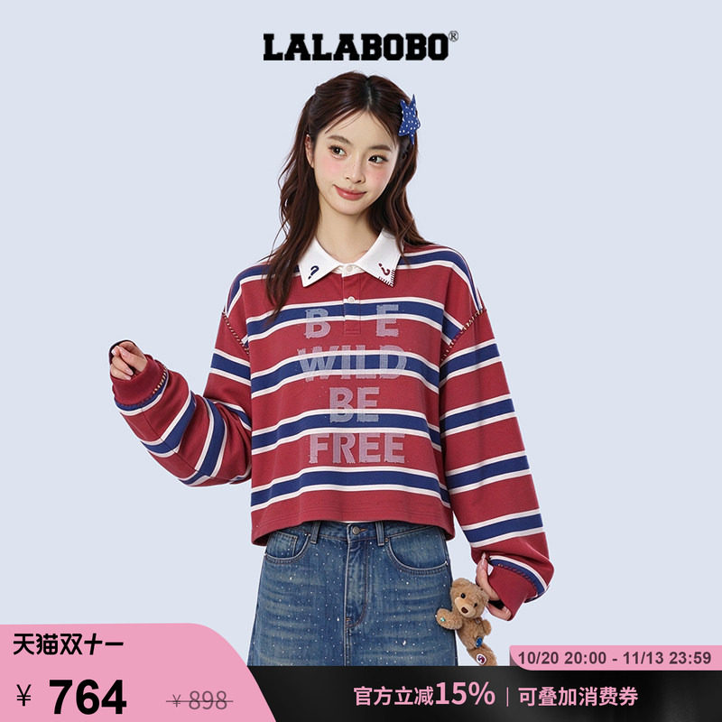 LALABOBOpolo领美式复古条纹卫衣