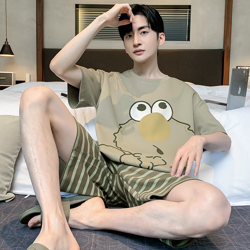 纯棉睡衣男款2026新款夏季可爱卡通短袖短裤青少年男士家居服套装