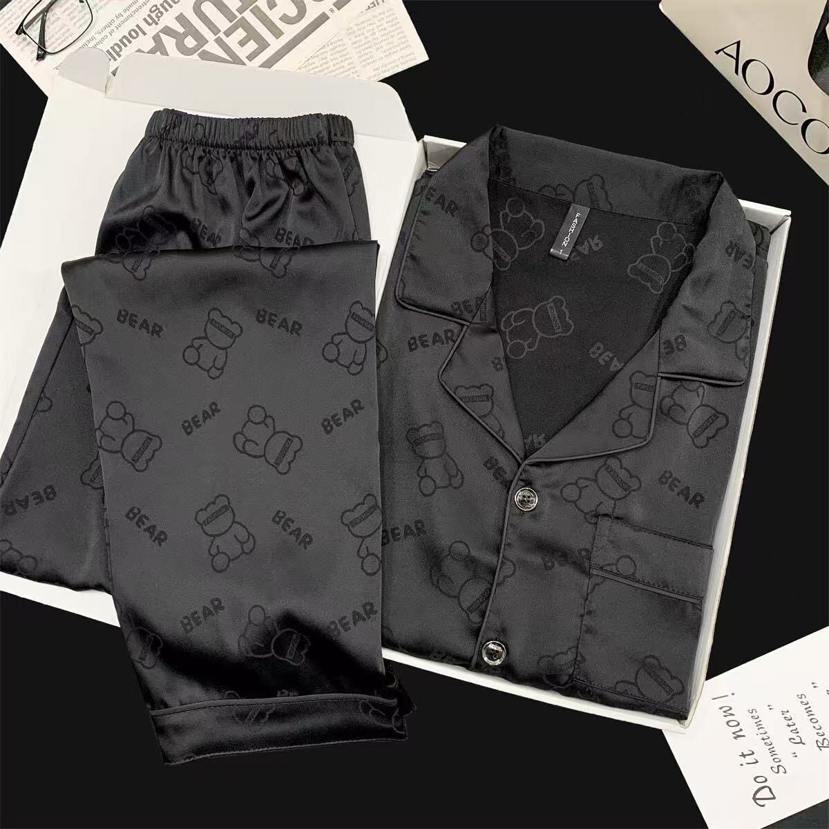 冰丝睡衣男款夏季薄款三件套卡通睡衣/家居服套装