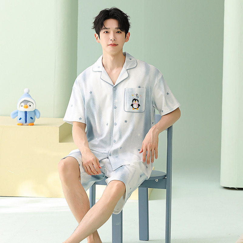 纯棉男士睡衣夏季2026新款卡通短袖短裤大码男生可外穿家居服套装