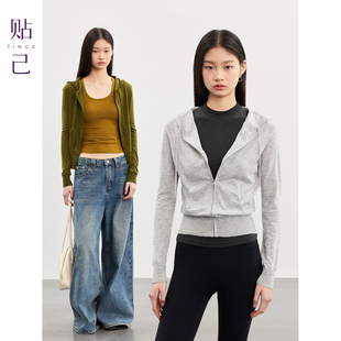 外套新款 款 休闲上衣 女早春26年经典 TINGE贴己抽绳连帽针织开衫