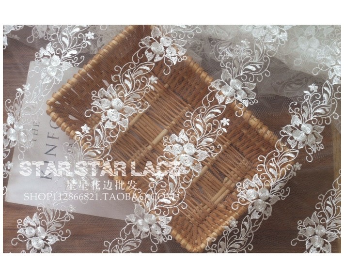 白色竖花涤纶刺绣蕾丝花边布料 DIY服装裙子婚纱礼服面料手工辅料|ruв категории Аксессуары, швейной ткань, ткань - от Buy2taobao.com для оказания профессиональной услуги покупки агента Taobao