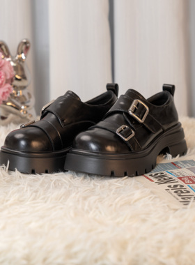 英伦风厚底乐福鞋女2026新款双扣带百搭不累脚小皮鞋 253A8506