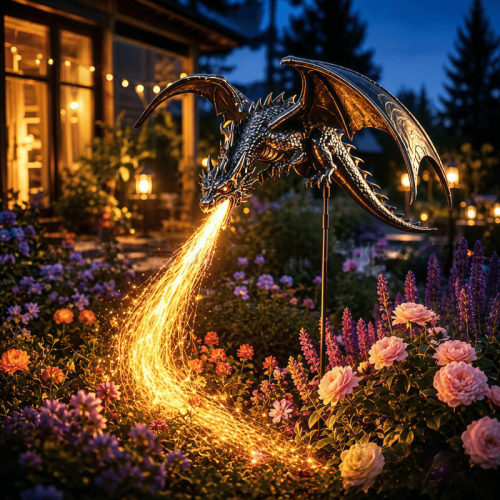 跨境新品Solar Powered Garden Light太阳能龙火花园灯工艺品