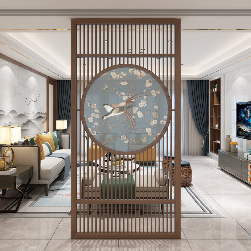 新品新中式实木屏风隔断墙酒店客厅入户雕花镂空顶玄关餐厅门座屏