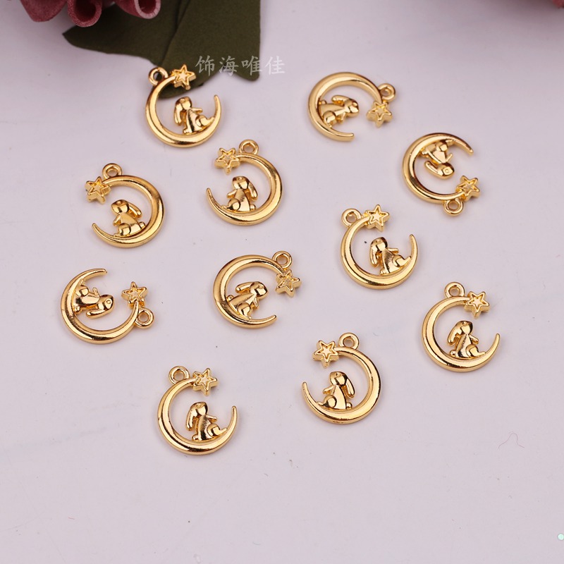 合金月亮摘星兔子吊坠挂件