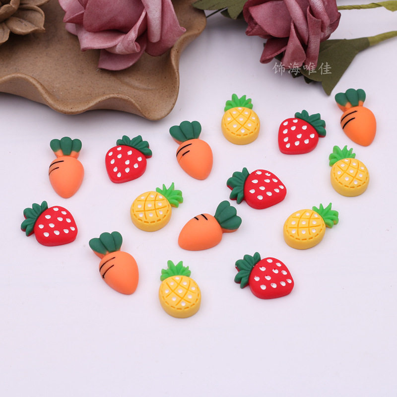 10个胡萝卜草莓菠萝网红卡通树脂配件diy手工奶油胶发夹材料配件