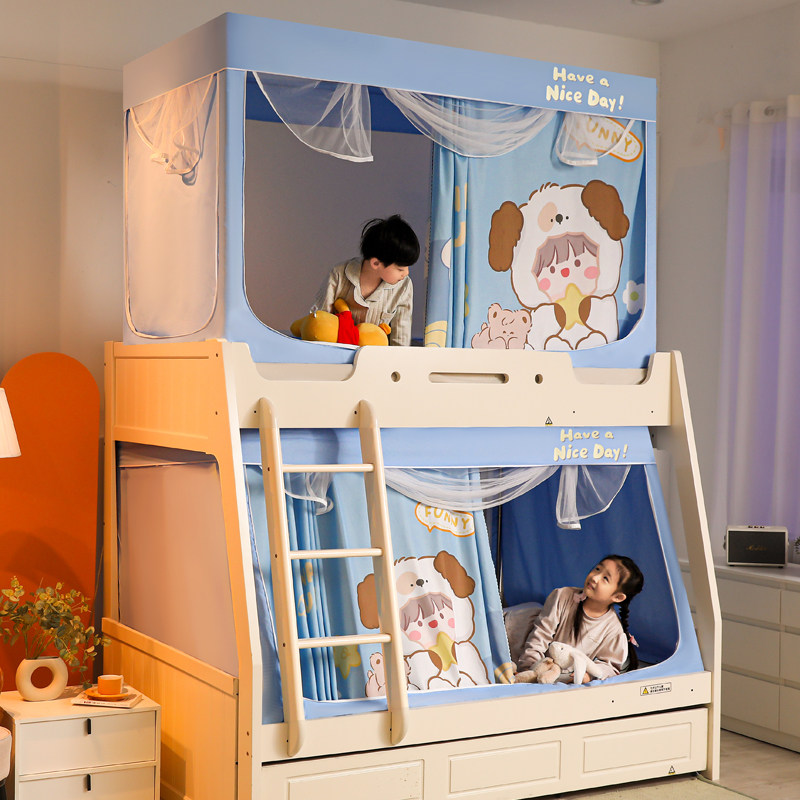 儿童子母床蚊帐一体式床帘遮光上铺卧室床上下双层床下铺梯形专用