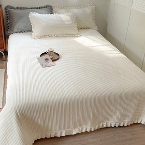 牛奶绒床盖单件2024新款加厚珊瑚绒榻榻米床单三件套防滑夹棉炕盖