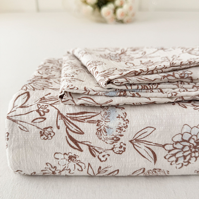 2025新款木棉印花单床单四季通用学生宿舍水洗棉被单枕套三件套