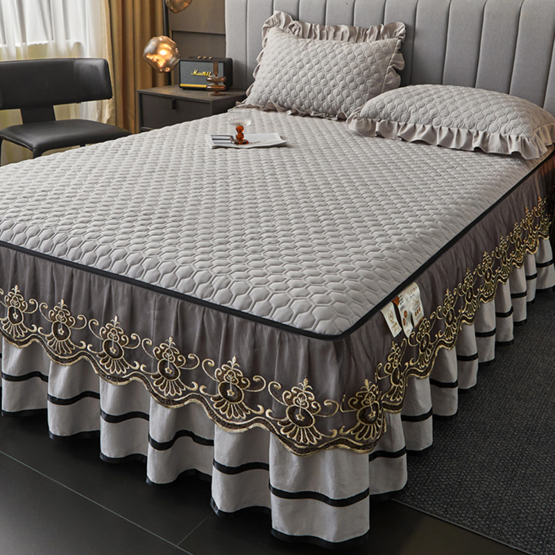 2025新款防滑床笠三件套夹棉床罩带花边防滑床垫套床单可拆卸床裙