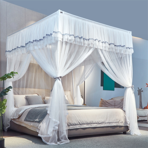 宫廷落地蚊帐家用卧室三开门2025新款公主风加厚支架杠免安装纹帐