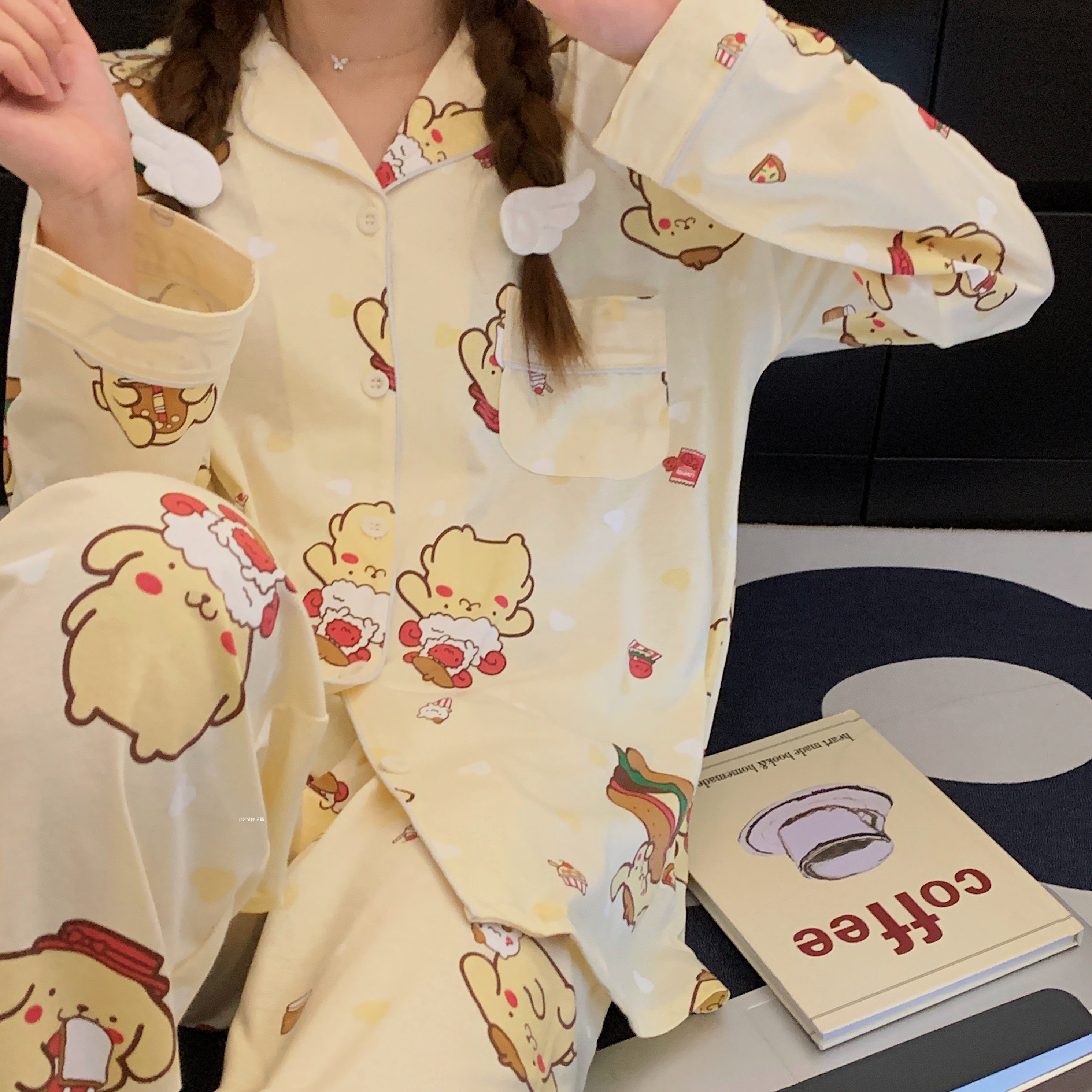 ins韩国可爱布丁狗睡衣女春秋季纯棉长袖长裤甜美卡通家居服套装图片