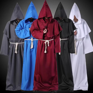 万圣节cosplay中世纪披风僧侣服 巫师修士服装 牧师长袍带帽斗篷