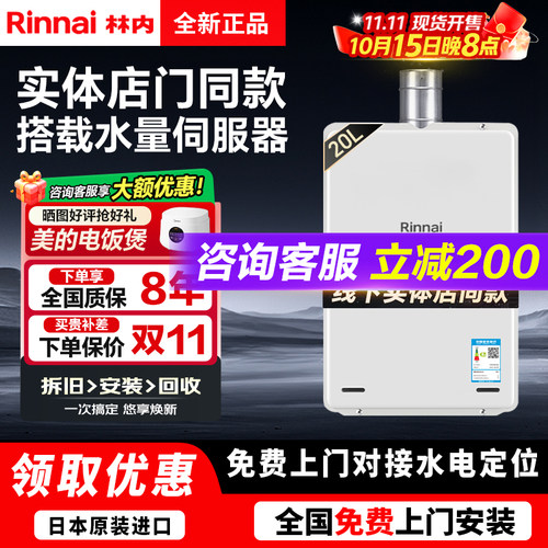 林内日本进口室内燃气热水器20升