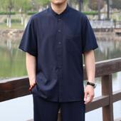 冰丝唐装 中式 老年人开衫 衬衣中国风真丝衬衫 男桑蚕丝半袖 上衣夏季